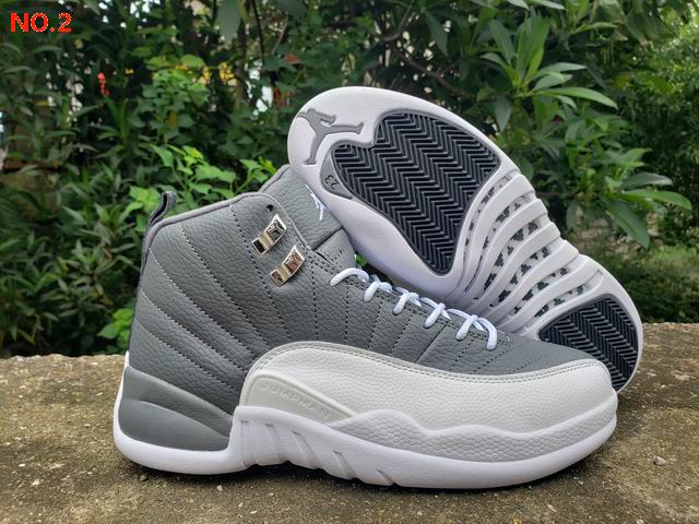 Air Jordan 12 Mens Basketball Shoes White Grey;